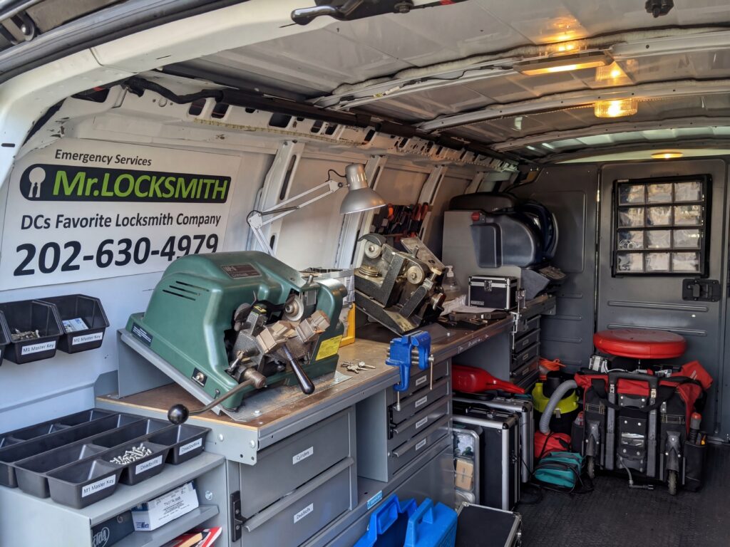 Mr. Locksmith DC fully equipped mobile locksmith van with key cutting machine and locksmith tools serving Washington DC